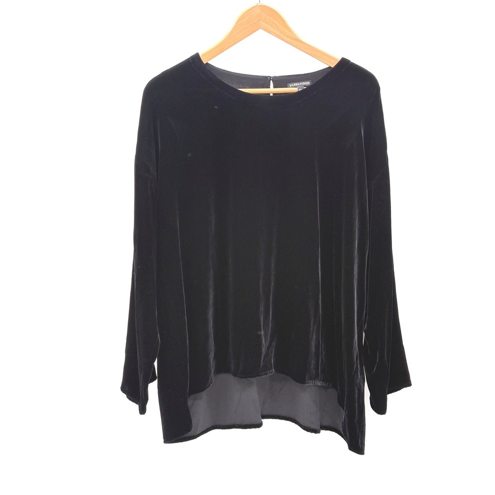 Eileen Fisher Blouse Top Velvet Black Women Size XL Long Sleeve Whimsygoth